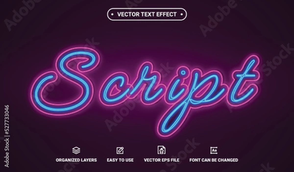 Obraz Neon Script Editable Vector Text Effect.
