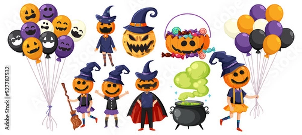 Fototapeta Halloween cartoon character and elements set