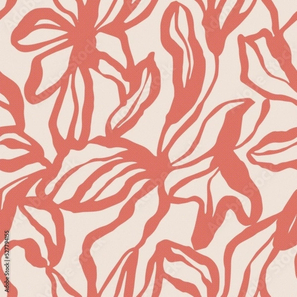 Fototapeta Abstract flower and leaf brush artwork seamless repeat pattern