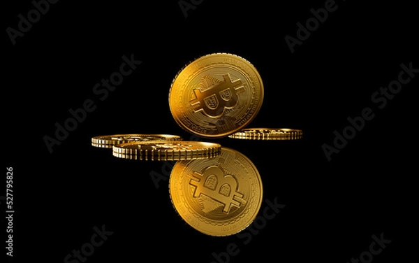 Obraz Dropping bitcoin on the reflecting floor.