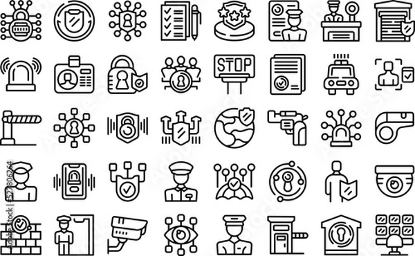 Fototapeta Security guard icons set outline vector. Police standing. Man guard