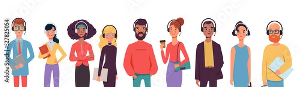 Obraz Call center agents avatars collection set. Call center, customer support, telemarketing agents. Modern flat vector illustration portraits set.