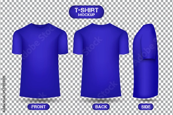 Obraz plain blue t-shirt template, front, back and side mockups