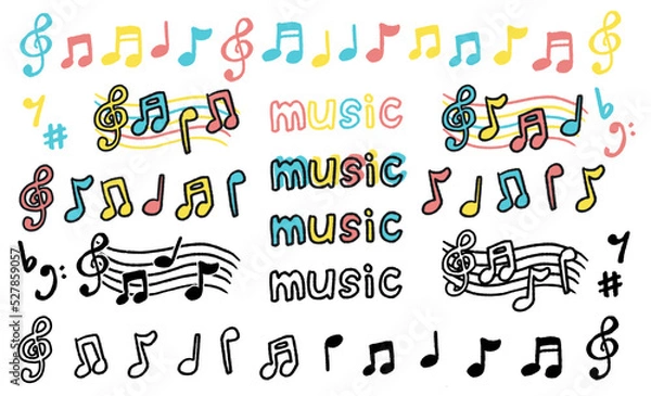 Obraz 手描きのカラフル音符イラストセット