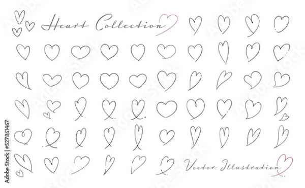 Obraz 手描き風線素材　ハート　黒色	