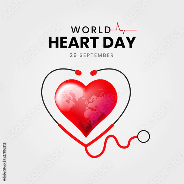 Fototapeta World heart day with stethoscope around beautiful heart social media banner