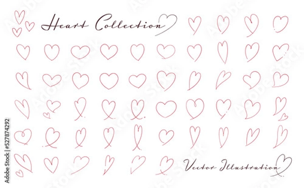 Obraz 手描き風線素材　ハート　赤色