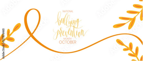 Obraz National Bullying Prevention Month October web banner. Orange support and awareness ribbon symbol. Vector illustration