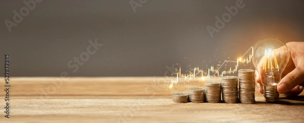 Fototapeta Business for success background, risks management with strategy, Growth and finance ideas with hand side a coins pile. Investment background for web banner.