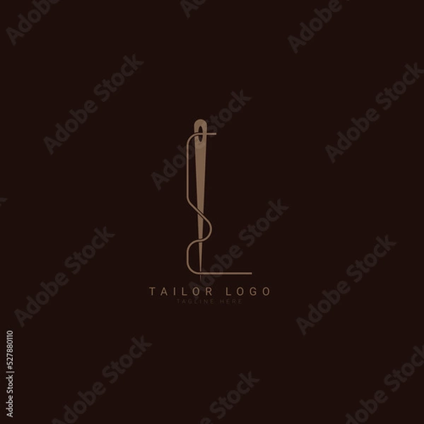 Obraz Abstract Initial Letter L Tailor logo, thread and needle combination with gold colour line style , Flat Logo Design Template, vector illustration