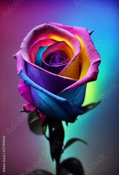 Obraz Rainbow Rose. One colorful multicolored rose flower on vertical background.
