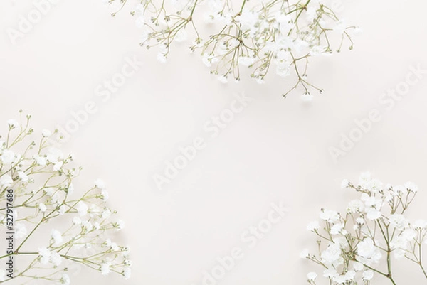 Fototapeta Beautiful flower background of pink gypsophila flowers. Flat lay, top view. Floral pattern.