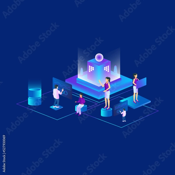 Obraz People Isometric work modern teams cloud workplaces platforms workflow process design