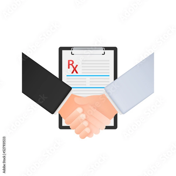 Fototapeta Shaking hands. Blank Rx prescription form isolated on white background. Vector stock illustration