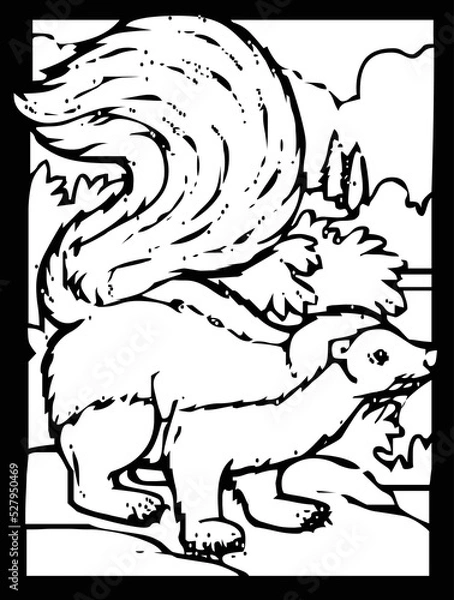 Obraz Squirrel sketch on black and white background inside frame for comic or coloring.