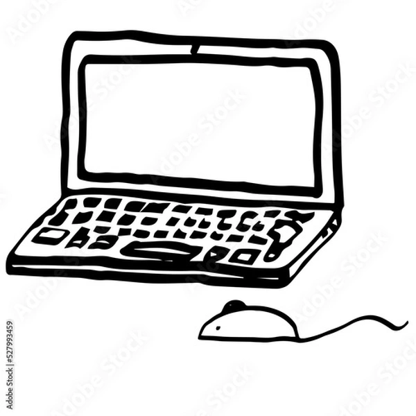 Obraz A simple hand drawn computer and a mouse icon