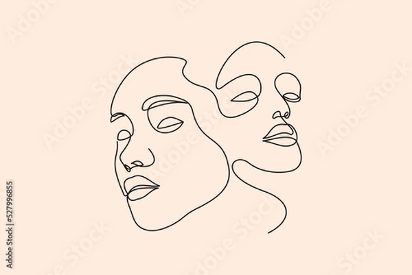 Fototapeta Women's faces in one line art style