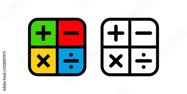 Fototapeta Calculator icon. Set of mathematical symbols: plus, minus, multiplication, division, equals. Isolated raster illustration on a white background.