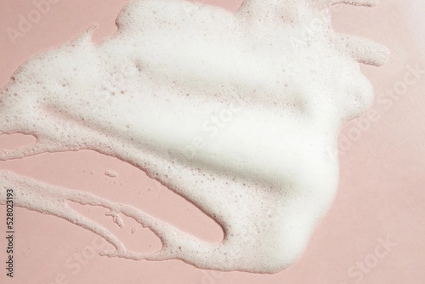 Fototapeta foam face wash texture, soap, shampoo on pink background