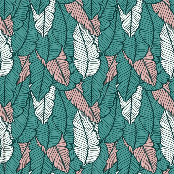Obraz Seamless colored natural pattern of leaves or feathers
