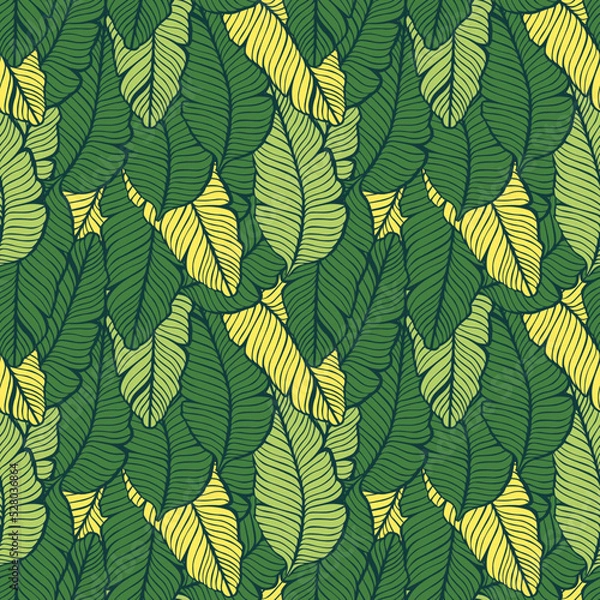Fototapeta Seamless colored natural pattern of leaves or feathers
