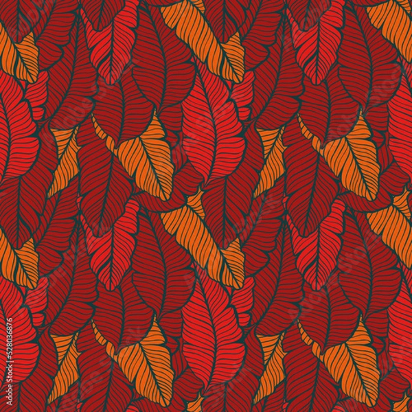 Obraz Seamless colored natural pattern of leaves or feathers
