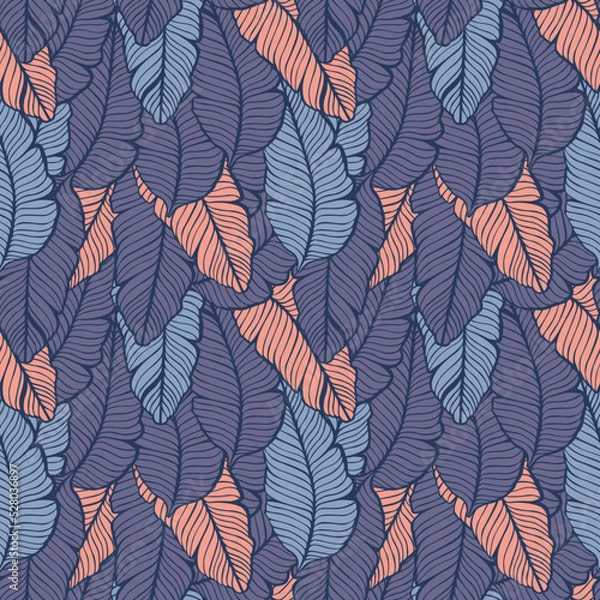 Obraz Seamless colored natural pattern of leaves or feathers

