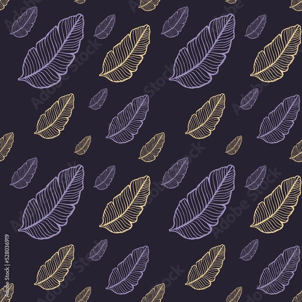 Fototapeta Seamless colored natural pattern of leaves or feathers

