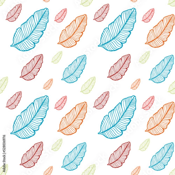Obraz Seamless colored natural pattern of leaves or feathers
