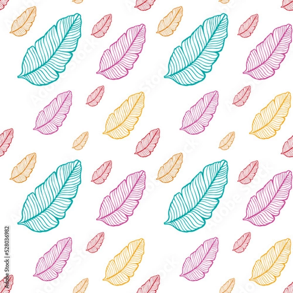 Obraz Seamless colored natural pattern of leaves or feathers
