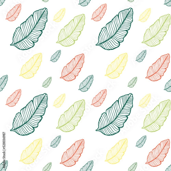 Fototapeta Seamless colored natural pattern of leaves or feathers
