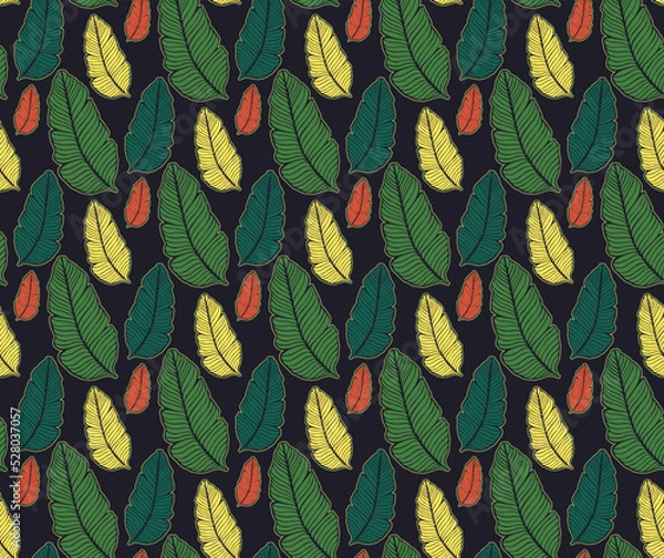Obraz Seamless colored natural pattern of leaves or feathers
