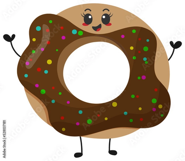 Obraz Sticker funny donut with kawaii emotions. Kawaii faces. Illustration without background