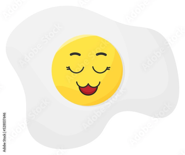 Obraz Sticker funny egg with kawaii emotions. Kawaii faces on scrambled eggs. Illustration without background