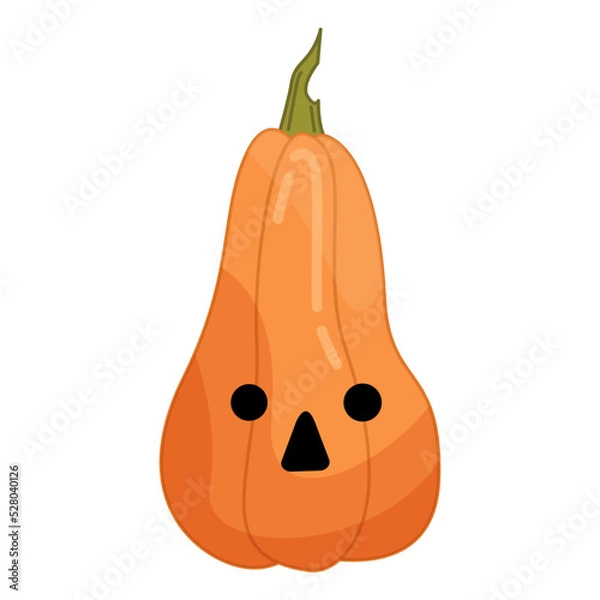 Fototapeta Halloween pumpkin in cartoon flat style isolated on white background. Funny vector illustration for graphic design.