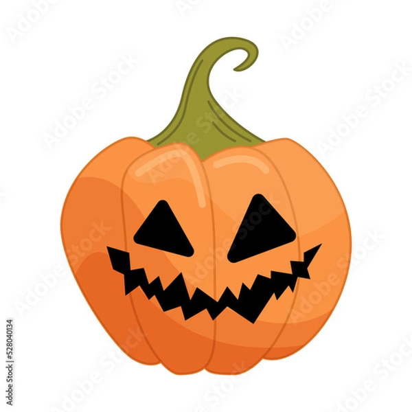 Fototapeta Halloween pumpkin in cartoon flat style isolated on white background. Funny vector illustration for graphic design.
