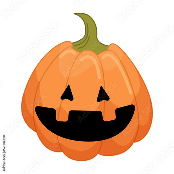 Fototapeta Halloween pumpkin in cartoon flat style isolated on white background. Funny vector illustration for graphic design.