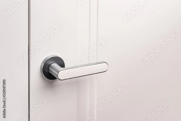Fototapeta Door handle on white closed doors in modern loft style in interior.