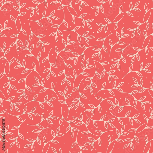 Obraz Vector floral pattern in pink. Doodle pattern with plants. Botanic and abstract seamless pattern with flowers and leaves, hand drawn background.