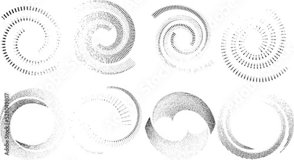 Fototapeta Grunge lines in Circle Form . Spiral Vector Illustration .Textured round Logo . Design element . Abstract Geometric circular shapes .Rotating grunge radial line. Concentric circles