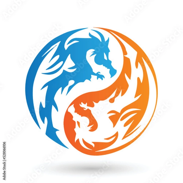Obraz Dragon Logo Designs in Blue and Orange Circles