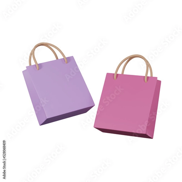 Obraz Minimal empty 3d shopping bag in the studio. 3D rendering illustration.
