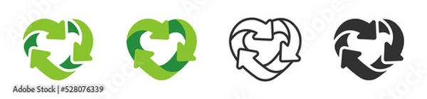 Fototapeta Heart recycle symbol, icon set. Heart with arrows. Vector EPS10