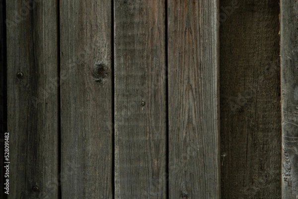 Fototapeta wooden gray boards, board pass in the fence, empty space, old tree