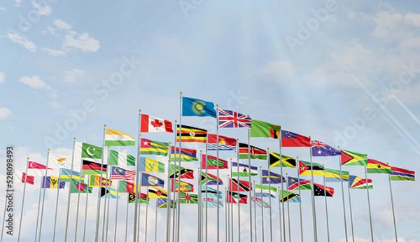 Fototapeta The flag of the Commonwealth of Nations with the flags of the organization's countries along with the flag of Britain