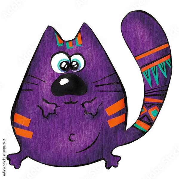 Fototapeta funny violet cat, isolated illustration paper applique