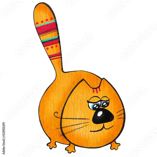 Obraz funny orange cat, isolated illustration paper applique