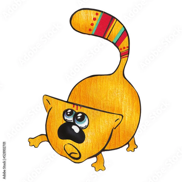 Obraz funny orange cat, isolated illustration paper applique