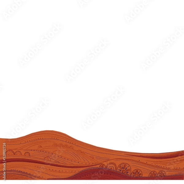 Fototapeta applique of paper, colored pencils, stripe with smooth ornament of waves, decorative insert, orange, brown, purple