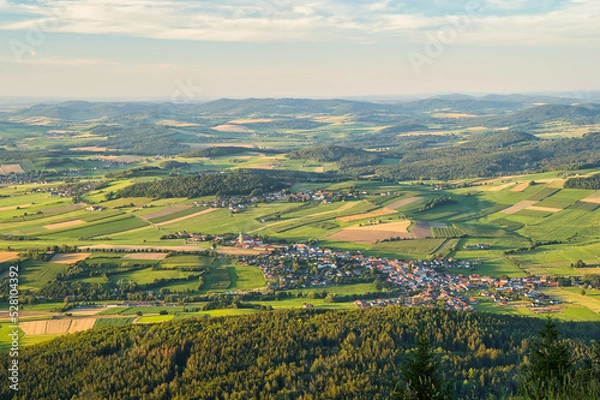 Obraz View from mount Hohenbogen to Neukirchen Heiligblut, a small town in the Bavarian Forest.